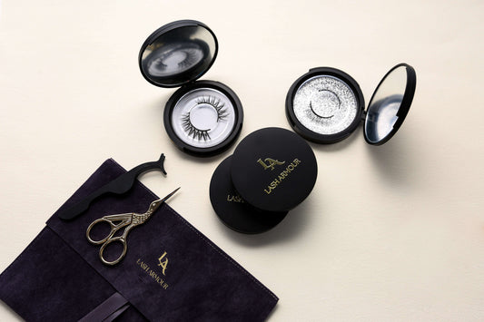 I AM READY lash starter bundle with magnetic lashes, applicator, scissors, black and clear magnetic eyeliners, and lash shampoo in black cases