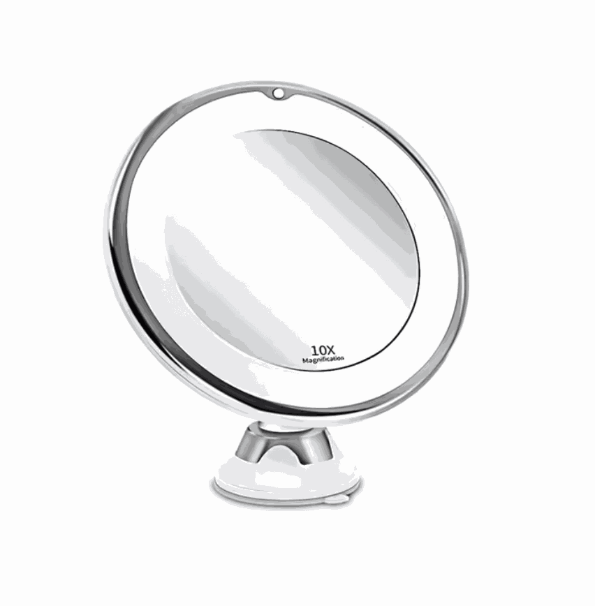 Magnifying light up mirror with suction cups for easy makeup application