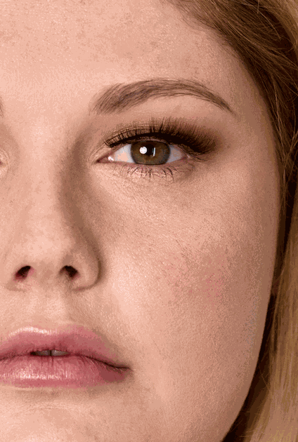 Close-up of eye with Enough is a beautiful lash coffee-colored magnetic eyelashes on light skin