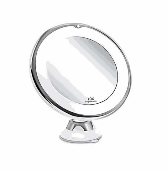 Magnifying light up mirror with suction cups for easy makeup application