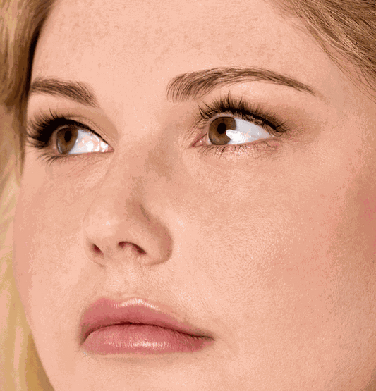 Close-up of a woman's eye wearing Gorgeous 100% vegan half lashes for a comfortable winged look